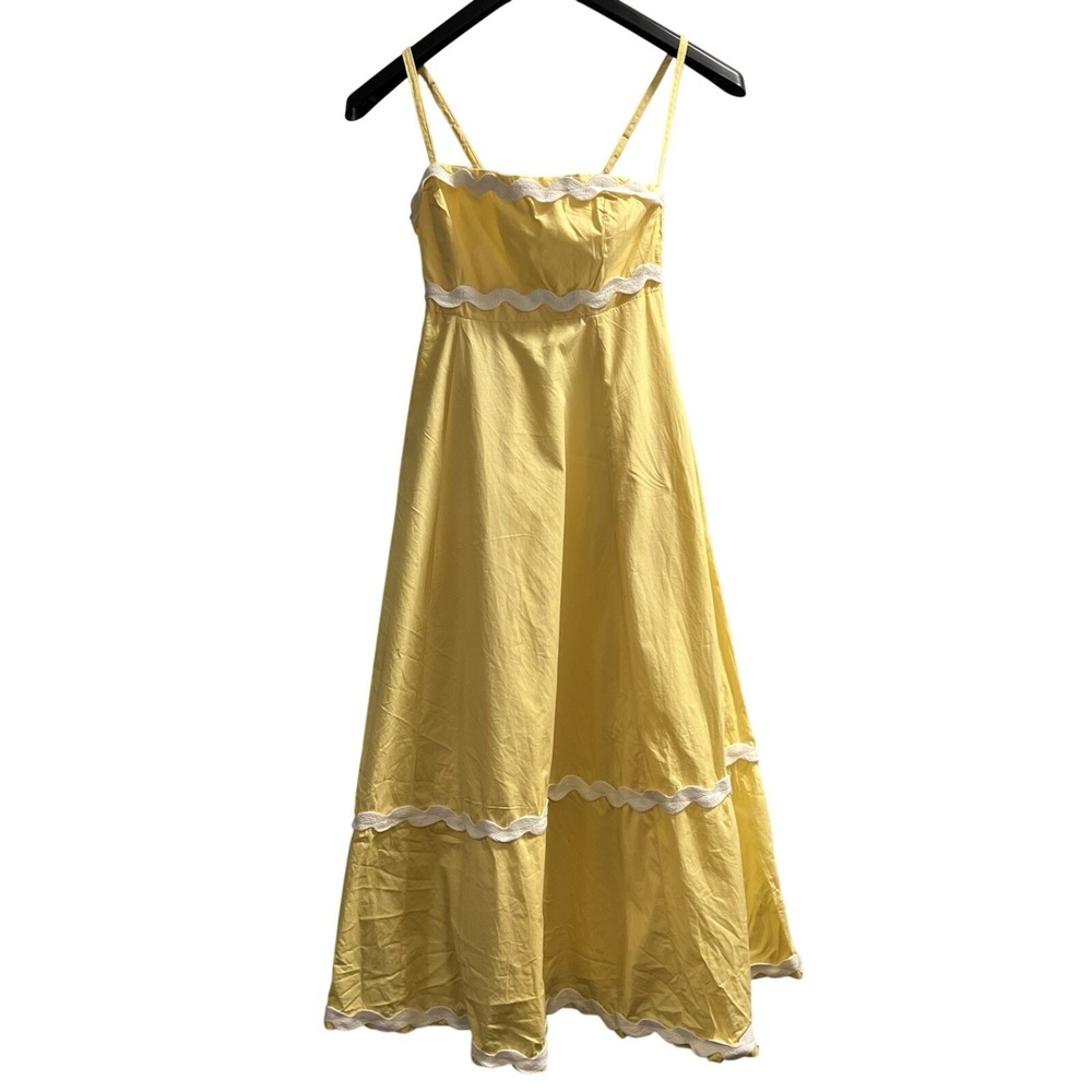 Sim & Sam Dress Yellow Tiered Maxi Size XS White Scallop‎ Trim Sundress Feminine